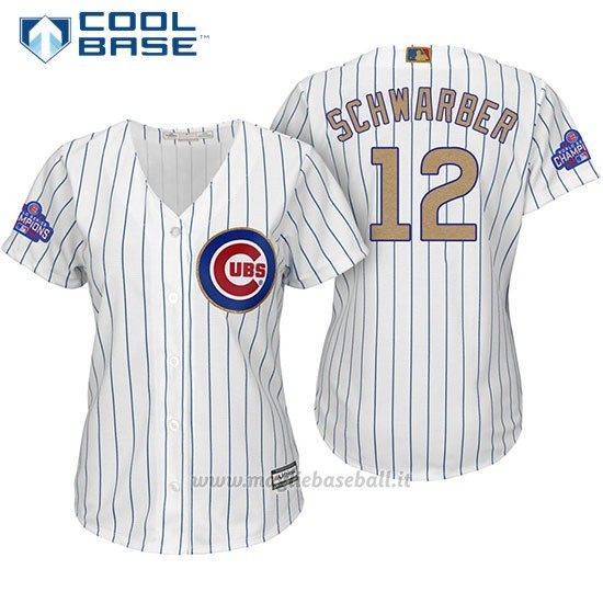 Maglia Baseball Donna Chicago Cubs 12 Kyle Schwarber Bianco Or Program Cool Base
